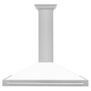 ZLINE 48 in. Convertible Satin Stainless Steel Wall Mount Range Hood with White Matte Shell and Stainless Steel Handle (KB4SNX-WM-48) front.