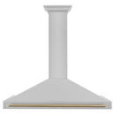 ZLINE Autograph Edition 48 in. Convertible Satin Stainless Steel Wall Mount Range Hood with Champagne Bronze Handle (KB4SNZ-48-CB) front.