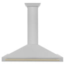 ZLINE Autograph Edition 48 in. Convertible Satin Stainless Steel Wall Mount Range Hood with Polished Gold Handle (KB4SNZ-48-G) front.
