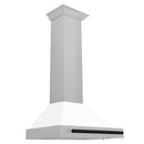 ZLINE Autograph Edition 30 in. Convertible Satin Stainless Steel Wall Mount Range Hood with White Matte Shell and Matte Black Handle (KB4SNZ-WM30-MB)