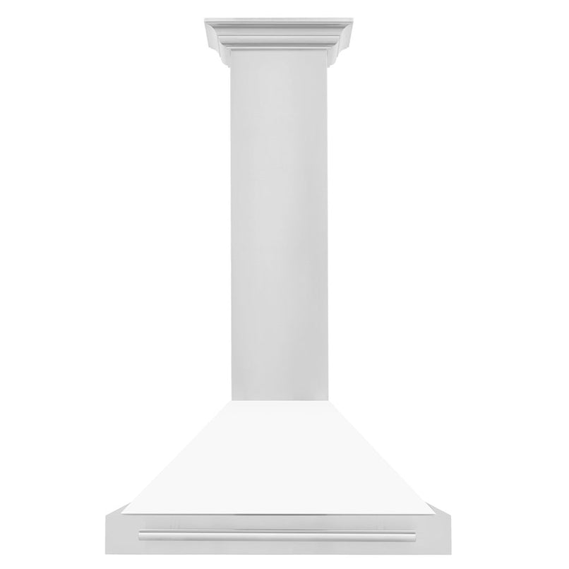 ZLINE 30 in. Convertible Stainless Steel Range Hood with White Matte Shell and Stainless Steel Handle (KB4STX-WM-30) front.