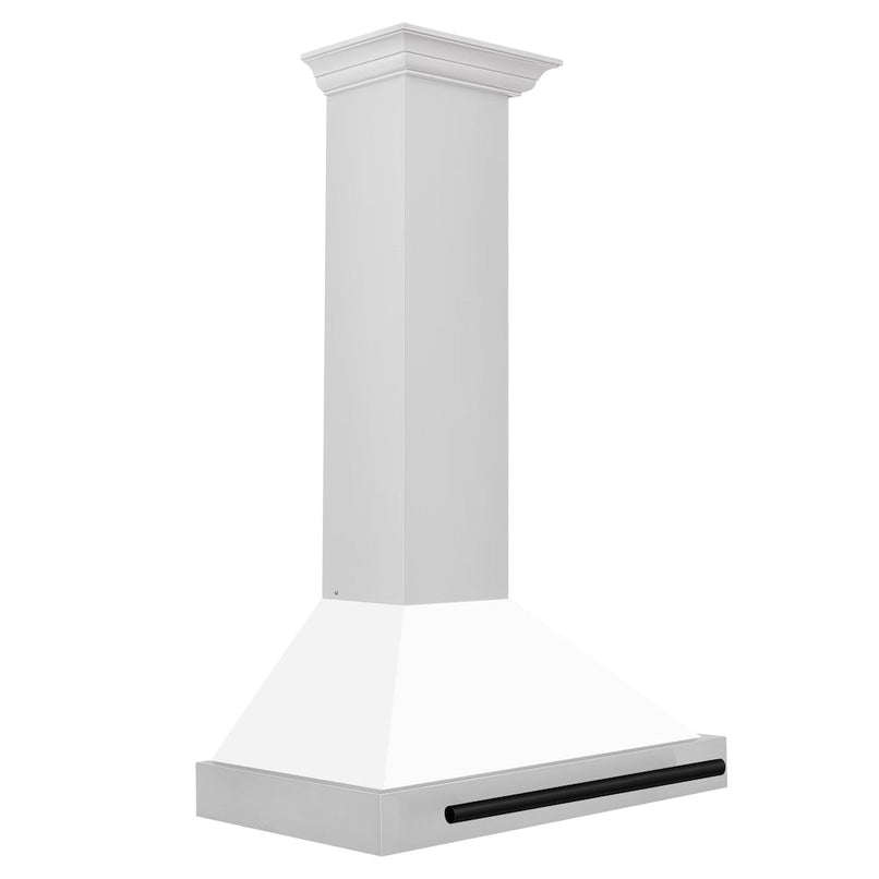 ZLINE Autograph Edition 30 in. Convertible Stainless Steel Range Hood with White Matte Shell and Matte Black Accents (KB4STZ-WM30-MB) side.