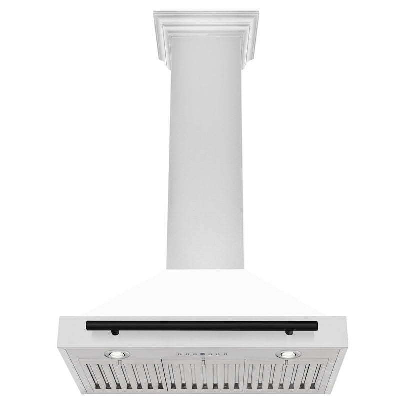 ZLINE Autograph Edition 30 in. Convertible Stainless Steel Range Hood with White Matte Shell and Matte Black Accents (KB4STZ-WM30-MB) under.
