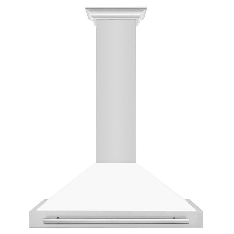 ZLINE 36 in. Convertible Stainless Steel Range Hood with White Matte Shell and Stainless Steel Handle (KB4STX-WM-36) front.
