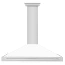 ZLINE 48 in. Convertible Stainless Steel Range Hood with White Matte Shell and Stainless Steel Handle (KB4STX-WM-48) front.