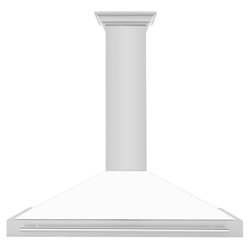 ZLINE 48 in. Convertible Stainless Steel Range Hood with White Matte Shell and Stainless Steel Handle (KB4STX-WM-48) front.