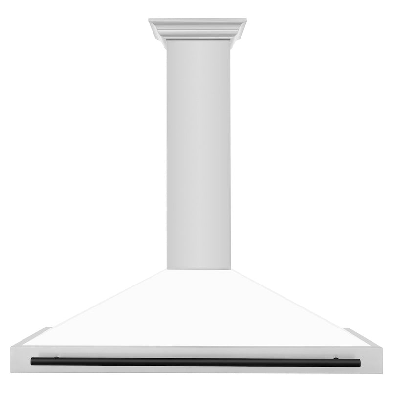 ZLINE Autograph Edition 48 in. Convertible Stainless Steel Range Hood with White Matte Shell and Matte Black Accents (KB4STZ-WM48-MB) front.