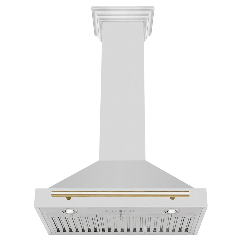 ZLINE Autograph Edition 30 in. Convertible Stainless Steel Range Hood with Stainless Steel Shell and Polished Gold Accents (KB4STZ-30-G) under.