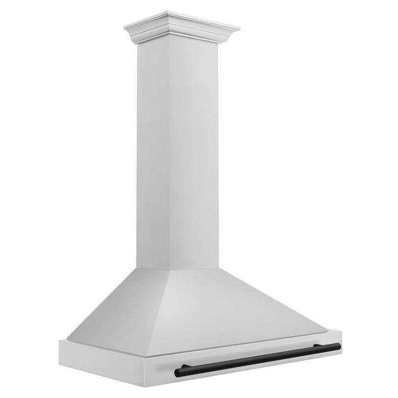 ZLINE Autograph Edition 36 in. Convertible Stainless Steel Range Hood with Stainless Steel Shell and Matte Black Accents (KB4STZ-36-MB) side.