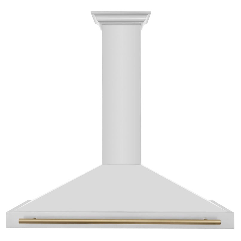 ZLINE Autograph Edition 48 in. Convertible Stainless Steel Range Hood with Stainless Steel Shell and Champagne Bronze Accents (KB4STZ-48-CB) front.
