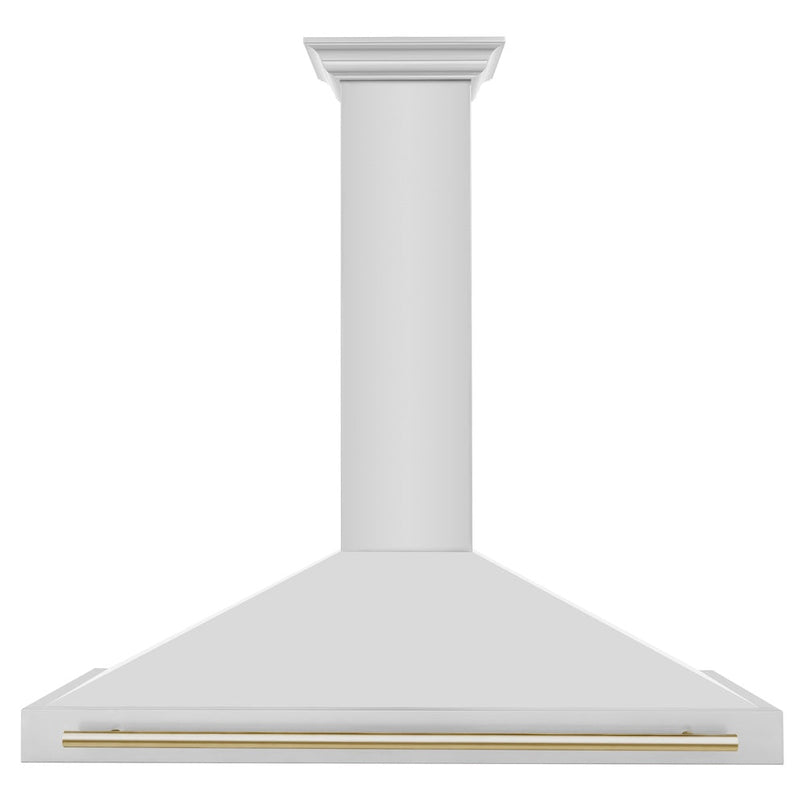 ZLINE Autograph Edition 48 in. Convertible Stainless Steel Range Hood with Stainless Steel Shell and Polished Gold Accents (KB4STZ-48-G) front.
