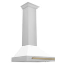 ZLINE Autograph Edition 30 in. Convertible Stainless Steel Range Hood with White Matte Shell and Champagne Bronze Accents (KB4STZ-WM30-CB)