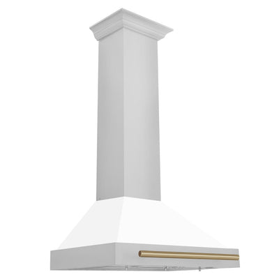 ZLINE Autograph Edition 30 in. Convertible Stainless Steel Range Hood with White Matte Shell and Champagne Bronze Accents (KB4STZ-WM30-CB)