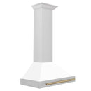 ZLINE Autograph Edition 30 in. Convertible Stainless Steel Range Hood with White Matte Shell and Champagne Bronze Accents (KB4STZ-WM30-CB) side.