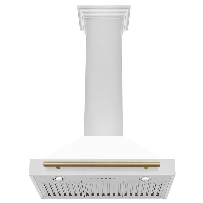 ZLINE Autograph Edition 30 in. Convertible Stainless Steel Range Hood with White Matte Shell and Champagne Bronze Accents (KB4STZ-WM30-CB) under.