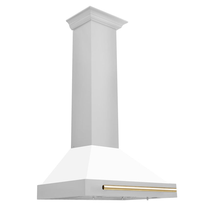 ZLINE Autograph Edition 30 in. Convertible Stainless Steel Range Hood with White Matte Shell and Polished Gold Accents (KB4STZ-WM30-G)