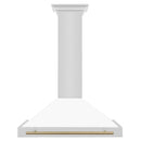 ZLINE Autograph Edition 36 in. Convertible Stainless Steel Range Hood with White Matte Shell and Champagne Bronze Accents (KB4STZ-WM36-CB) front.