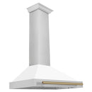 ZLINE Autograph Edition 36 in. Convertible Stainless Steel Range Hood with White Matte Shell and Champagne Bronze Accents (KB4STZ-WM36-CB)