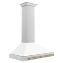 ZLINE Autograph Edition 36 in. Convertible Stainless Steel Range Hood with White Matte Shell and Champagne Bronze Accents (KB4STZ-WM36-CB) side.