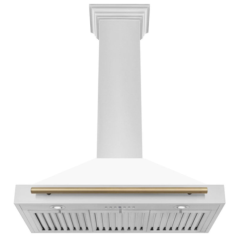 ZLINE Autograph Edition 36 in. Convertible Stainless Steel Range Hood with White Matte Shell and Champagne Bronze Accents (KB4STZ-WM36-CB) under.