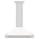 ZLINE Autograph Edition 36 in. Convertible Stainless Steel Range Hood with White Matte Shell and Polished Gold Accents (KB4STZ-WM36-G) front.