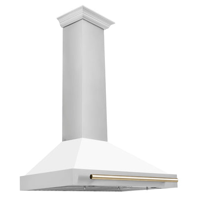 ZLINE Autograph Edition 36 in. Convertible Stainless Steel Range Hood with White Matte Shell and Polished Gold Accents (KB4STZ-WM36-G)
