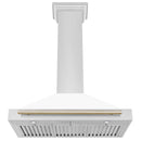 ZLINE Autograph Edition 36 in. Convertible Stainless Steel Range Hood with White Matte Shell and Polished Gold Accents (KB4STZ-WM36-G) under.