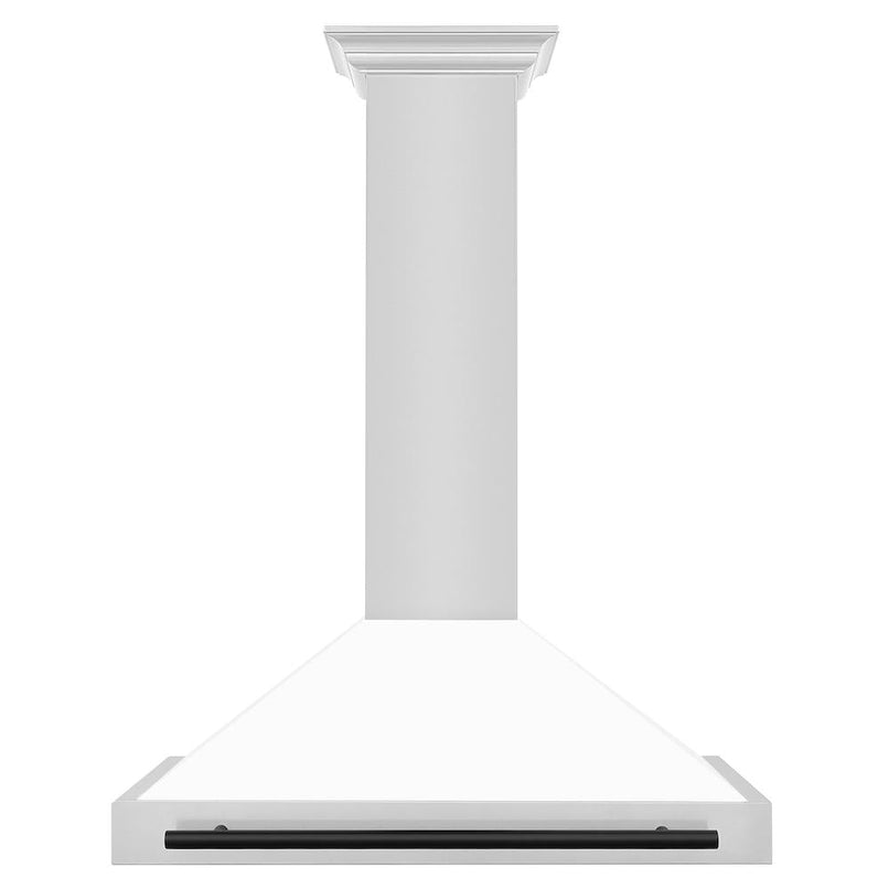 ZLINE Autograph Edition 36 in. Convertible Stainless Steel Range Hood with White Matte Shell and Matte Black Accents (KB4STZ-WM36-MB) front.