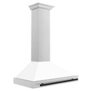 ZLINE Autograph Edition 36 in. Convertible Stainless Steel Range Hood with White Matte Shell and Matte Black Accents (KB4STZ-WM36-MB) side.
