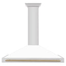ZLINE Autograph Edition 48 in. Convertible Stainless Steel Range Hood with White Matte Shell and Champagne Bronze Accents (KB4STZ-WM48-CB) front.