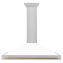 ZLINE Autograph Edition 48 in. Convertible Satin Stainless Steel Wall Mount Range Hood with White Matte Shell and Champagne Bronze Handle (KB4SNZ-WM48-CB) front.