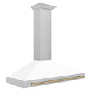 ZLINE Autograph Edition 48 in. Convertible Satin Stainless Steel Wall Mount Range Hood with White Matte Shell and Champagne Bronze Handle (KB4SNZ-WM48-CB) side.