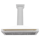 ZLINE Autograph Edition 48 in. Convertible Satin Stainless Steel Wall Mount Range Hood with White Matte Shell and Champagne Bronze Handle (KB4SNZ-WM48-CB) under.