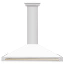 ZLINE Autograph Edition 48 in. Convertible Stainless Steel Range Hood with White Matte Shell and Polished Gold Accents (KB4STZ-WM48-G) front.
