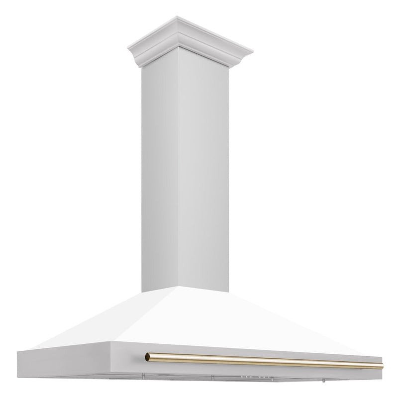 ZLINE Autograph Edition 48 in. Convertible Stainless Steel Range Hood with White Matte Shell and Polished Gold Accents (KB4STZ-WM48-G)