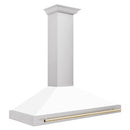 ZLINE Autograph Edition 48 in. Convertible Stainless Steel Range Hood with White Matte Shell and Polished Gold Accents (KB4STZ-WM48-G) side.