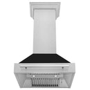 ZLINE 30 in. Satin Stainless Steel Wall Mount Range Hood with Black Matte Shell and Stainless Steel Handle (8654SNX-BLM-30) front, under.