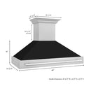 ZLINE 48 in. Satin Stainless Steel Wall Mount Range Hood with Black Matte Shell and Stainless Steel Handle (8654SNX-BLM-48) dimensional diagram.