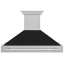 ZLINE 48 in. Satin Stainless Steel Wall Mount Range Hood with Black Matte Shell and Stainless Steel Handle (8654SNX-BLM-48) front.