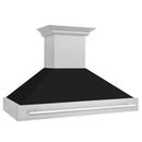 ZLINE 48 in. Satin Stainless Steel Wall Mount Range Hood with Black Matte Shell and Stainless Steel Handle (8654SNX-BLM-48) side.