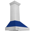 ZLINE 36 in. Satin Stainless Steel Wall Mount Range Hood with Blue Gloss Shell and Stainless Steel Handle (8654SNX-BG36)
