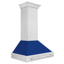 ZLINE 36 in. Satin Stainless Steel Wall Mount Range Hood with Blue Gloss Shell and Stainless Steel Handle (8654SNX-BG36) side.