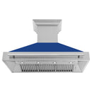 ZLINE 48 in. Satin Stainless Steel Wall Mount Range Hood with Blue Matte Shell and Stainless Steel Handle (8654SNX-BM-48) front, under.