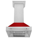 ZLINE 30 in. Satin Stainless Steel Wall Mount Range Hood with Red Gloss Shell and Stainless Steel Handle (8654SNX-RG-30) front, under.