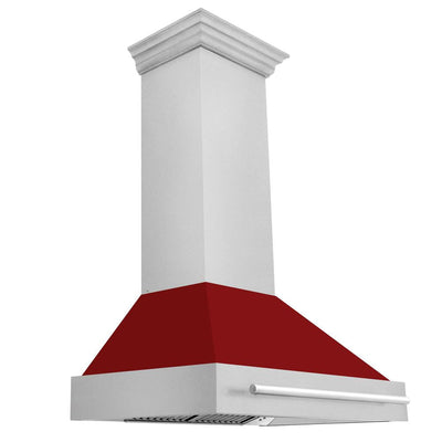 ZLINE 36 in. Satin Stainless Steel Wall Mount Range Hood with Red Gloss Shell and Stainless Steel Handle (8654SNX-RG-36)