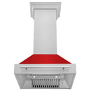 ZLINE 30 in. Satin Stainless Steel Wall Mount Range Hood with Red Matte Shell and Stainless Steel Handle (8654SNX-RM-30) front, under.