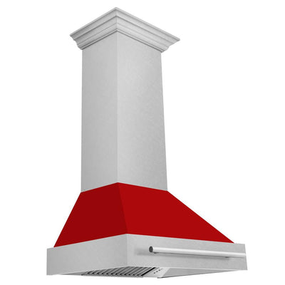 ZLINE 30 in. Satin Stainless Steel Wall Mount Range Hood with Red Matte Shell and Stainless Steel Handle (8654SNX-RM-30)