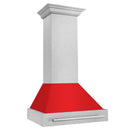 ZLINE 30 in. Satin Stainless Steel Wall Mount Range Hood with Red Matte Shell and Stainless Steel Handle (8654SNX-RM-30) side.