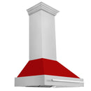 ZLINE 36 in. Satin Stainless Steel Wall Mount Range Hood with Red Matte Shell and Stainless Steel Handle (8654SNX-RM-36)