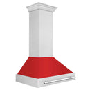 ZLINE 36 in. Satin Stainless Steel Wall Mount Range Hood with Red Matte Shell and Stainless Steel Handle (8654SNX-RM-36) side.